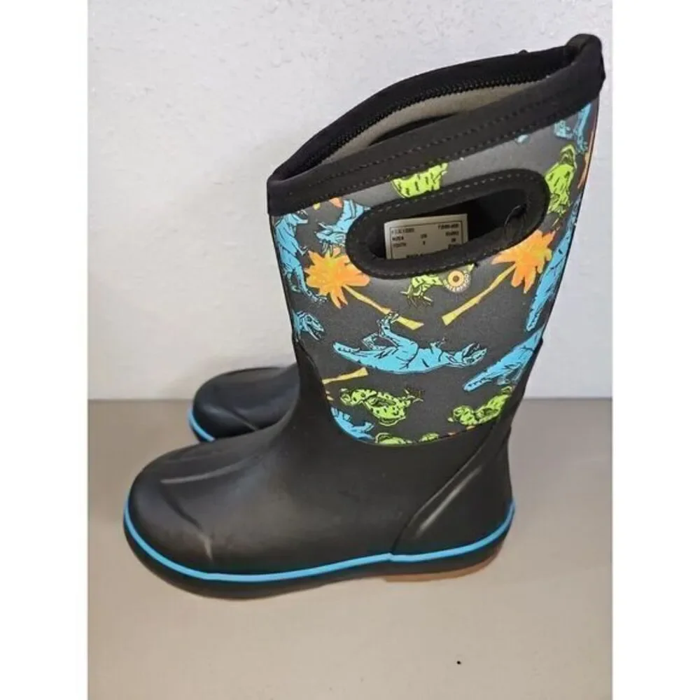 Bogs Classic II Dinosaur Kid's Rain Boots, Black‎ Multi, K2 Size Youth 6